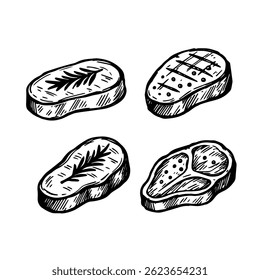 Sketch of a fried steak isolated on white background. Vector illustration EPS 10