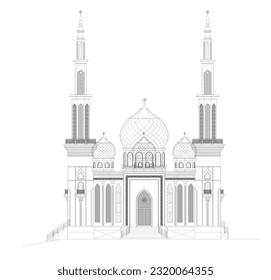 sketch of the front view or elevation of the mosque