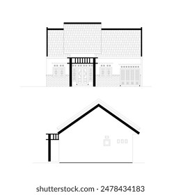 sketch of the front view or elevation and side view of the small house