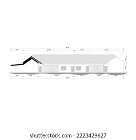 sketch of the front view of the elongated building