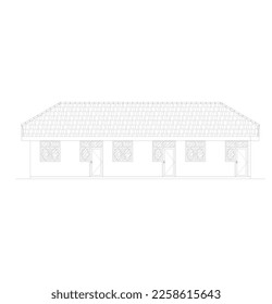 sketch of the front view of the elongated building