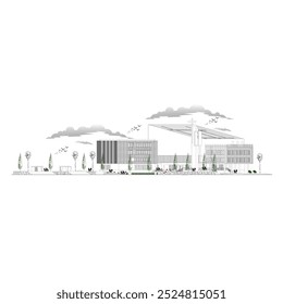 sketch of the front view of a large building