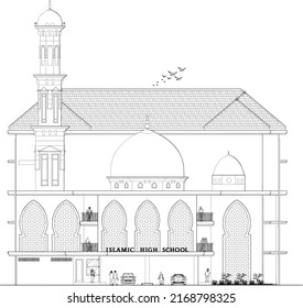 sketch of the front view of the mosque and Islamic school