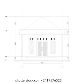 sketch of the front view of a small house