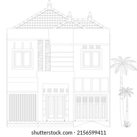 sketch of the front view of a two-story house with a modern minimalist style