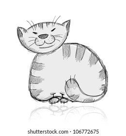 Sketch of funny big cat for your design
