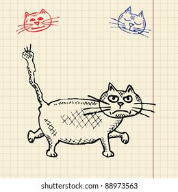 Sketch funny cat, vector illustration, eps10