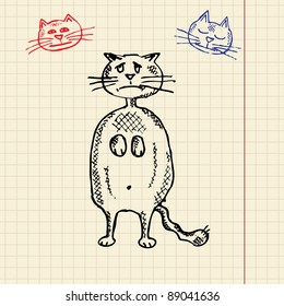 Sketch funny cat, vector illustration, eps10