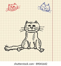 Sketch funny cat, vector illustration, eps10