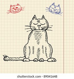 Sketch funny cat, vector illustration, eps10