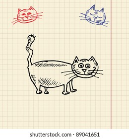 Sketch funny cat, vector illustration, eps10
