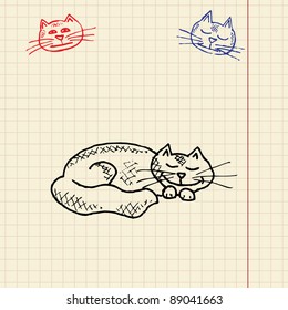 Sketch funny cat, vector illustration, eps10