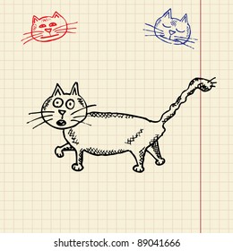 Sketch funny cat, vector illustration, eps10