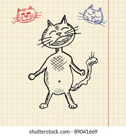 Sketch funny cat, vector illustration, eps10