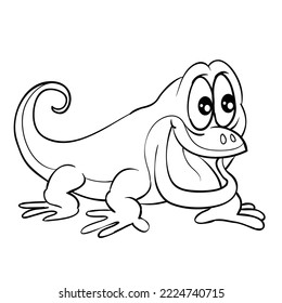 sketch, funny character lizard with big eyes, coloring book, cartoon illustration, isolated object on white background, vector, eps
