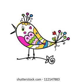 Sketch of funny colorful bird for your design