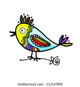 Sketch of funny colorful bird for your design