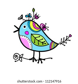 Sketch of funny colorful bird for your design