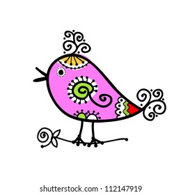 Sketch of funny colorful bird for your design