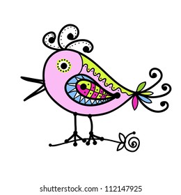 Sketch of funny colorful bird for your design