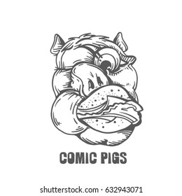 sketch of funny comic pig