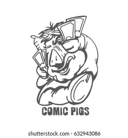 sketch of funny comic pig