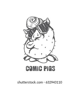 sketch of funny comic pig