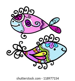 Sketch of funny fishes for your design