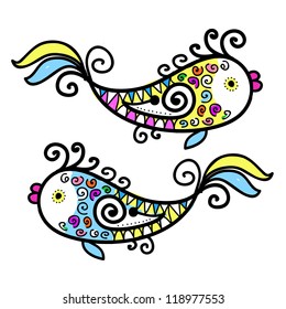 Sketch of funny fishes for your design