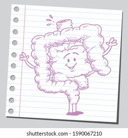 Sketch of a funny happy human gut character.