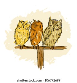 Sketch of funny owls for your design