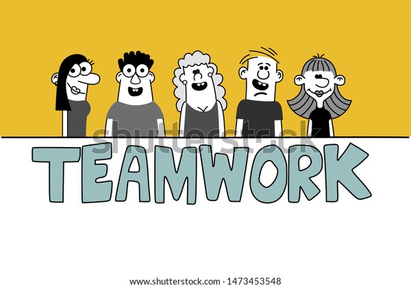 Sketch Funny People Big Word Teamwork Stock Vector (Royalty Free ...