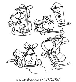 sketch of funny trains