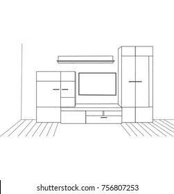 sketch furniture bedside table and TV set
