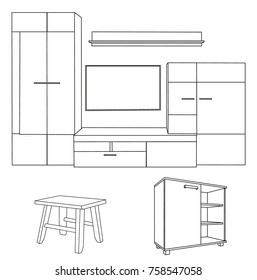 sketch furniture set, isolated