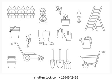 Sketch gardening equipment icon isolated on white. Garden vector stock illustration. EPS 10