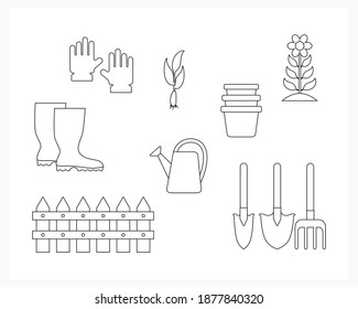 Sketch gardening equipment icon isolated on white. Garden vector stock illustration. EPS 10