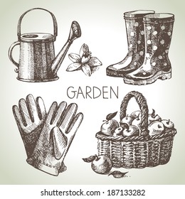 Sketch gardening set. Hand drawn design elements 	