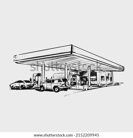 Sketch of gas station hand draw 