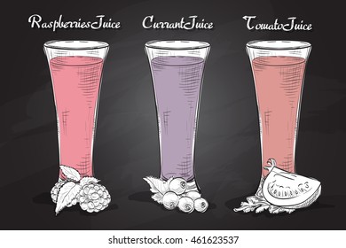 Sketch gasses of juices on a blackboard