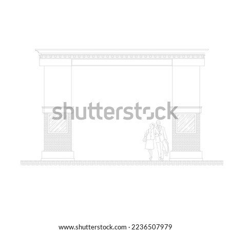 the sketch of the gate or main gate is sketched in black and white