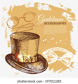 Sketch gentlemen accessory vintage background. Hand drawn men illustration