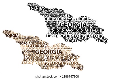 Sketch Georgia (country) letter text map, Georgia - in the shape of the continent, Map Georgia - black and brown vector illustration