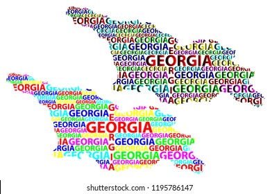 Sketch Georgia (country) letter text map, Georgia - in the shape of the continent, Map Georgia - color vector illustration