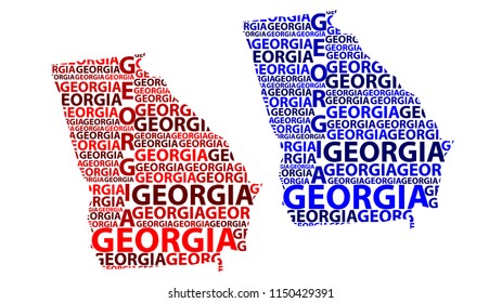 Sketch Georgia (United States of America) letter text map, Georgia map - in the shape of the continent, Map Georgia (U.S. state) - red and blue vector illustration