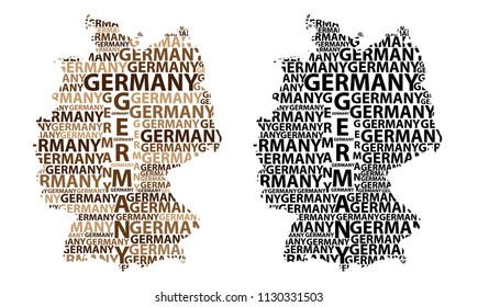Sketch Germany letter text map, Federal Republic of Germany - in the shape of the continent, Map Germany - black and brown vector illustration