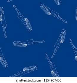 Sketch ghost soul path flying girls on blue background. Seamless vector pattern for craft, textile, fabric, wrapping