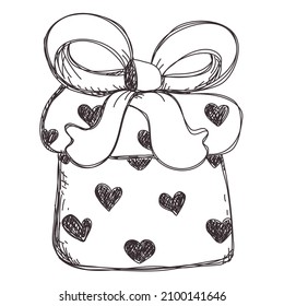 sketch gift box valentine. hand drawn present. doodle