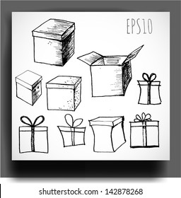 Sketch of gift boxes. Vector illustration.
