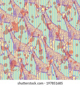 Sketch giraffe, vector vintage seamless pattern eps 10